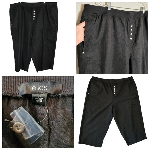 Ellos Linen Blend Stretch Waist Black Crop Cargo Pant Plus Size 28 4X New NWOTS - Picture 3 of 15